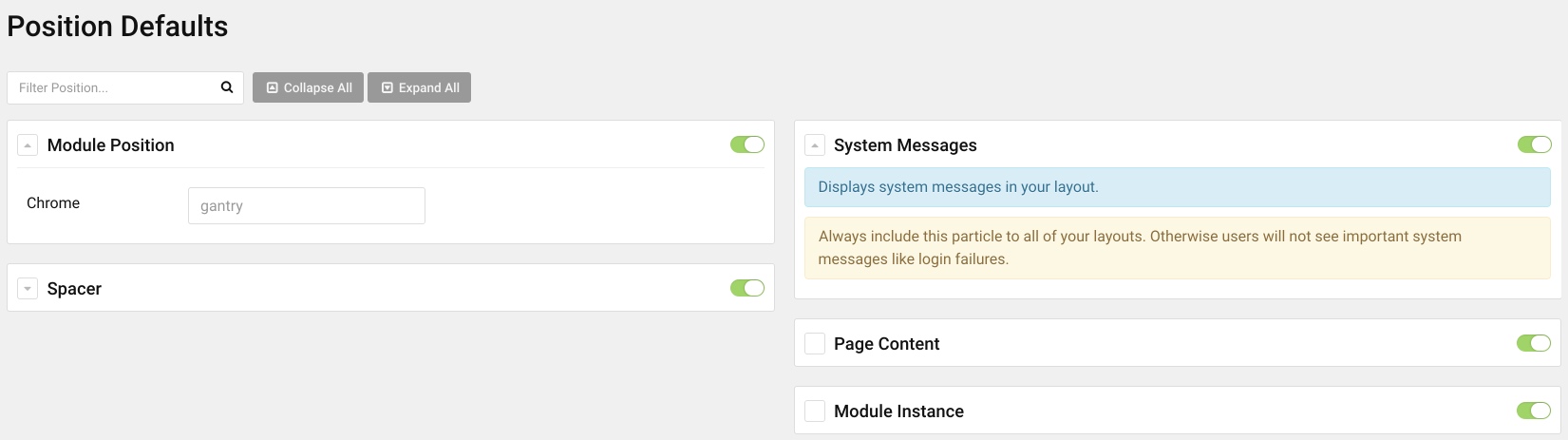 Joomla Position Settings